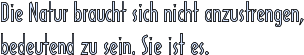 Die Natur braucht sich nicht anzustrengen, bedeutend zu sein. Sie ist es. Die Natur braucht sich nicht anzustrengen, bedeutend zu sein. Sie ist es.